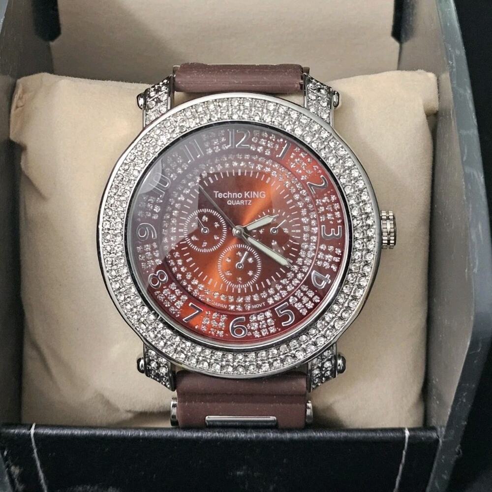 54mm Men's Quartz Analog Watch Brown face Dial w/Brown Silicone bullet Band